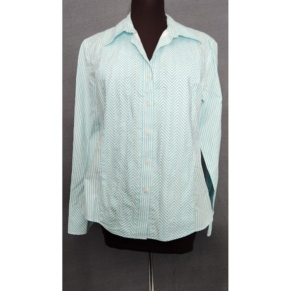 Talbots‎ Stripped Chevron Button Down Shirt Blouse Sz 8 100% Cotton - Picture 1 of 8